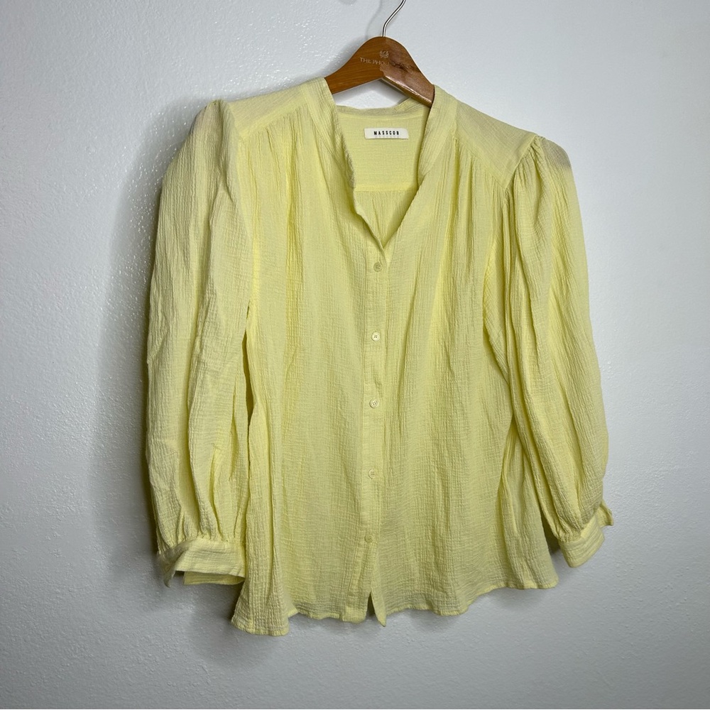 Madison Puff-Sleeve Button Front Top - Lemon Yellow - Picture 2 of 8